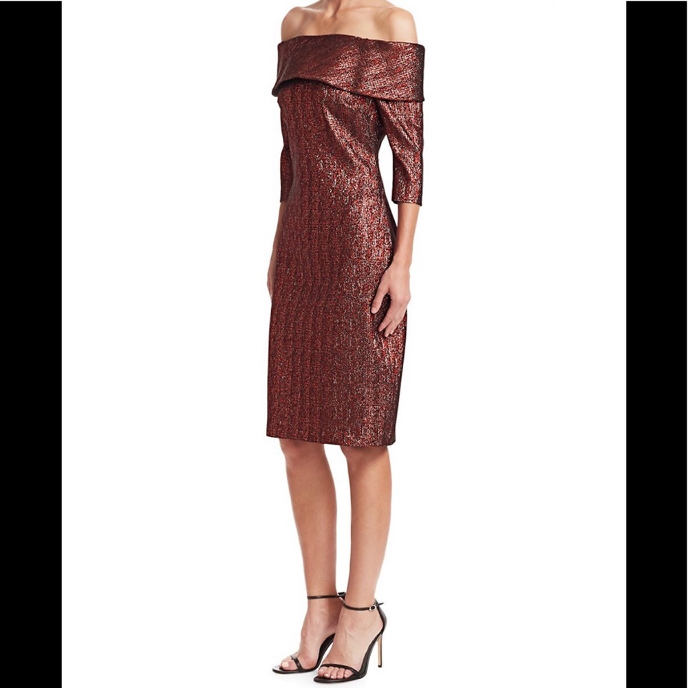 Teri Jon Metallic Off-The-Shoulder Dress